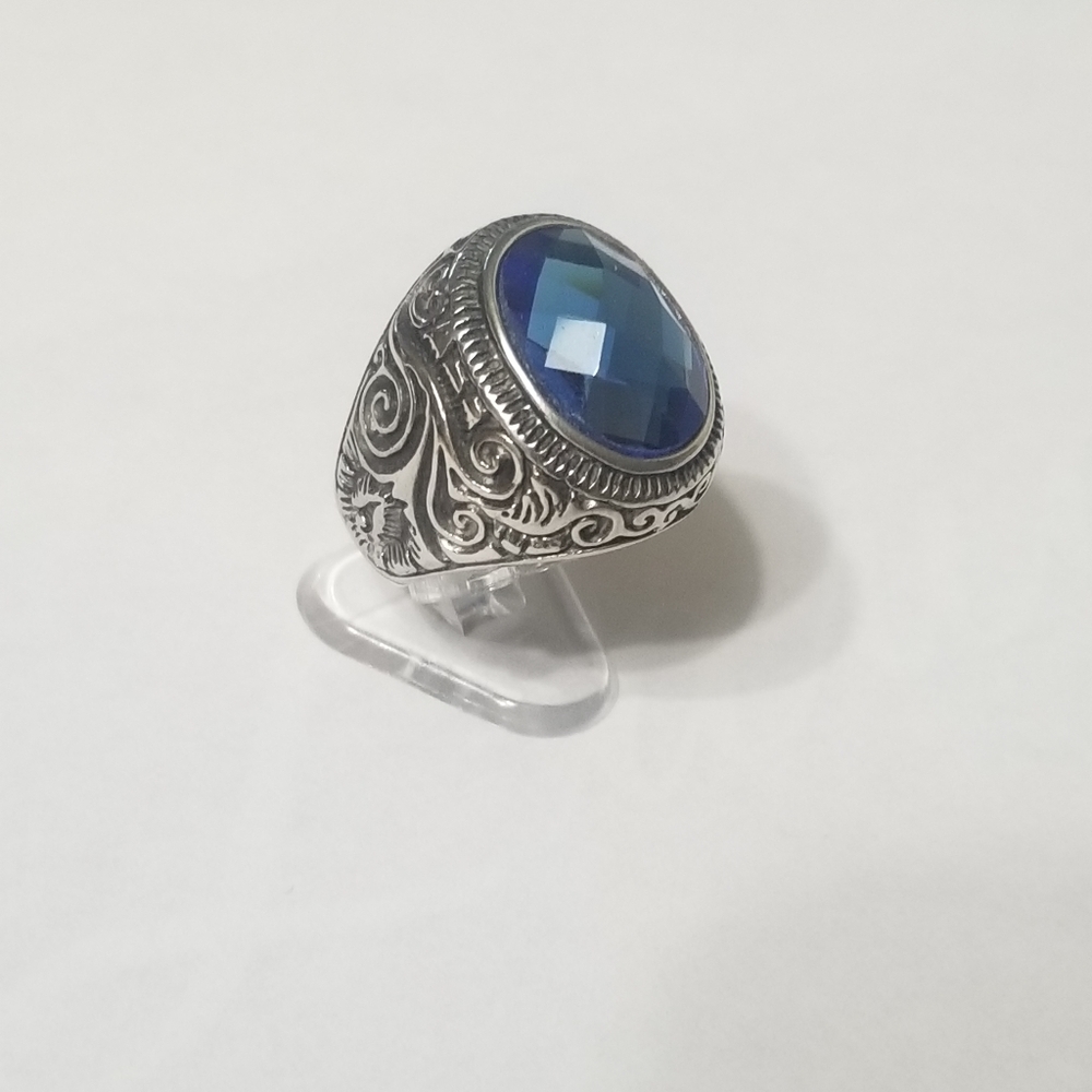 New stainless steel blue crystal ring